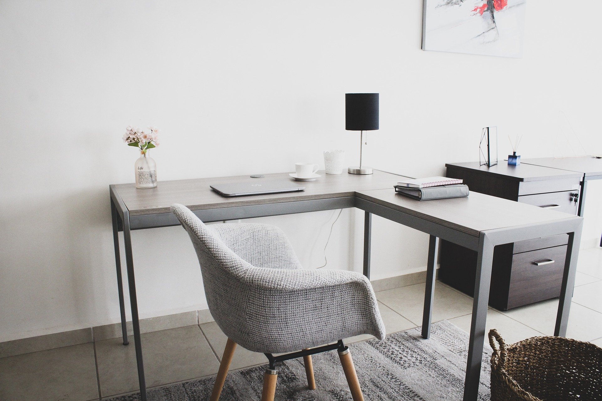 gray and white modern home office